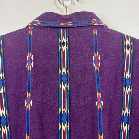 Vintage 90s Wrangler Brushpopper Southwestern Aztec Snap Front Western Shirt 2X - Picture 10 of 16